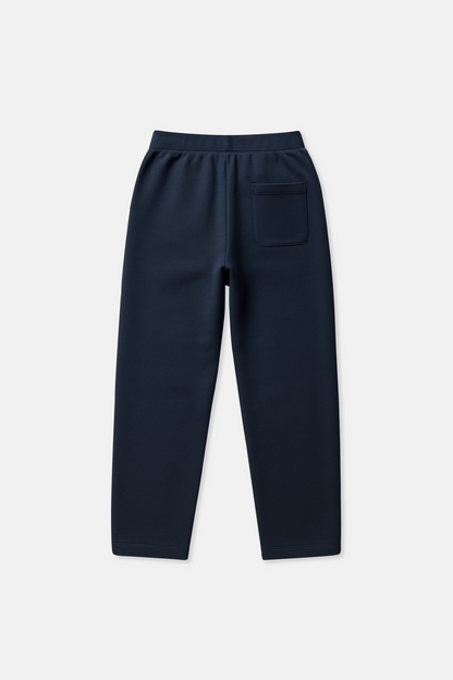 Navy blue sweatpants against a white background